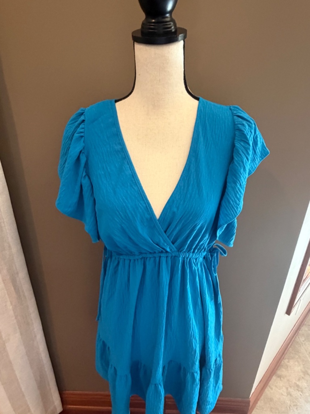 Max Studio V-Neck Tiered Minidress Cobalt Blue, Size Medium - Picture 2 of 13